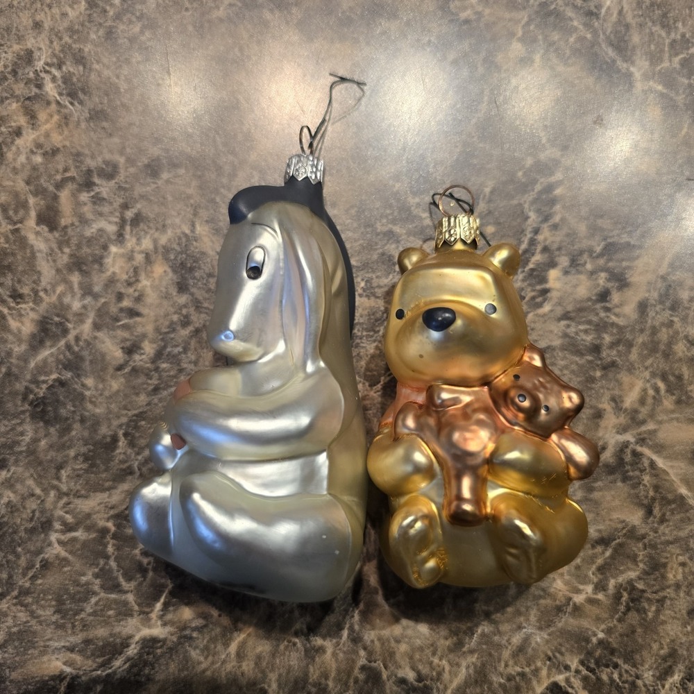 Eeyore And Pooh Christmas ornament Of Blown Glass Made In Poland ‎ 5 inches